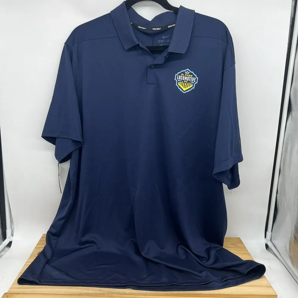 NEW El Paso Locomotive FC Nike Golf Navy Blue Polo Shirt Dri Fit 2XL